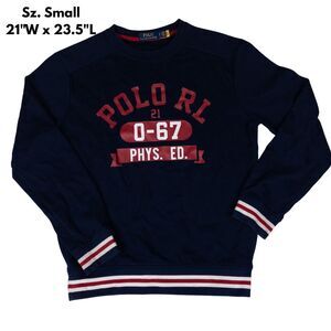 Polo Ralph Lauren Crewneck Sweatshirt Small Spellout Retro Athletic Phys Ed Navy